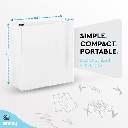 3 Inch Binder 3 Ring Binders White, Slant D-Ring 3” Clear View Cover with 2 Inside Pockets, Heavy Duty Colored School Supplies Office and Home Binders – by Enday