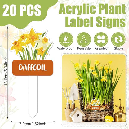 20 Pcs Acrylic Flower Plant Label Signs 20 Style Plant Stake Tags with Names Waterproof Herb Garden Markers Reusable Labels Markers for Seedlings Nursery Garden Succulent Flowers Greenery