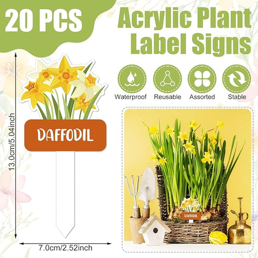 20 Pcs Acrylic Flower Plant Label Signs 20 Style Plant Stake Tags with Names Waterproof Herb Garden Markers Reusable Labels Markers for Seedlings Nursery Garden Succulent Flowers Greenery