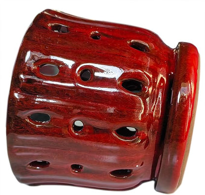 Ceramic Orchid Pot with Attached Saucer and Drainage Hole 6'' Orchid Planter (Red)