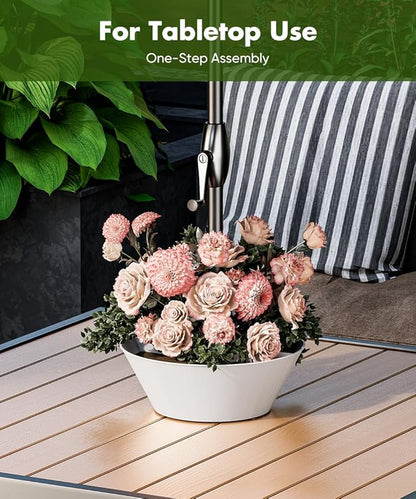 Koutemie 2-in-1 Umbrella Planter for Patio Table & Pole, Half Round Flower Planters Pots with Umbrella Hole Fits Poles Up to 2” Diameter, PVC Post Planter Wrap Around Umbrella for Garden, White