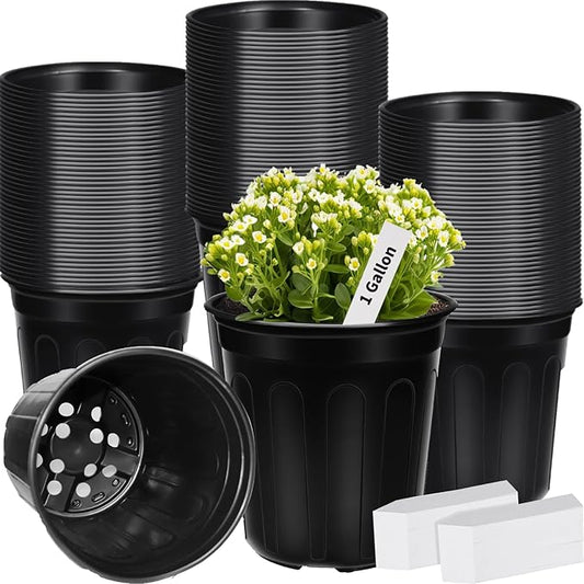 50 Pcs 1 Gallon Plastic Plants Nursery Pot with Plant Labels Seed Starting Pots Plastic Pots with Drainage Hole for Seedlings, Cuttings, Transplanting (50, 1 Gallon)
