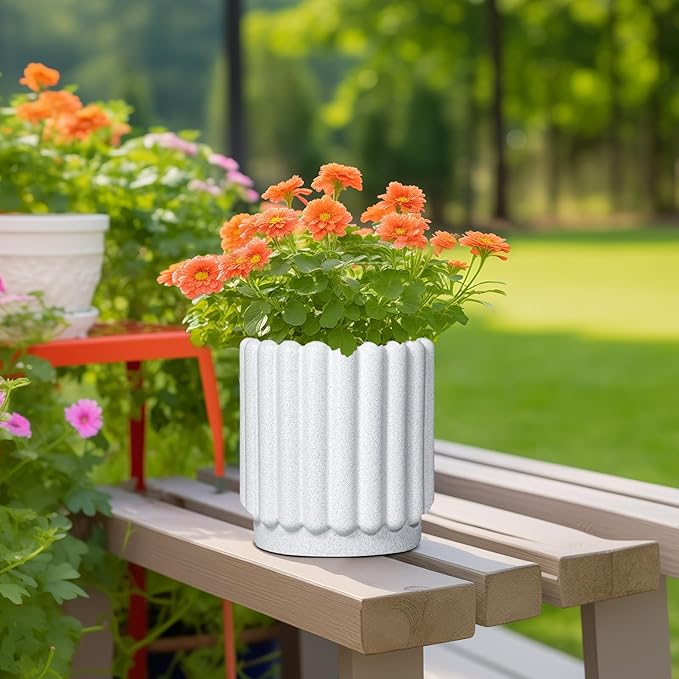 Ceramic Planters for Indoor Plants - 7.6 Inch Ceramic Plant Pots Outdoor, Round Flower Pots with Drainage Hole, Fluted Modern Planter, Room House Decor, Gifts for Plant Lovers, White