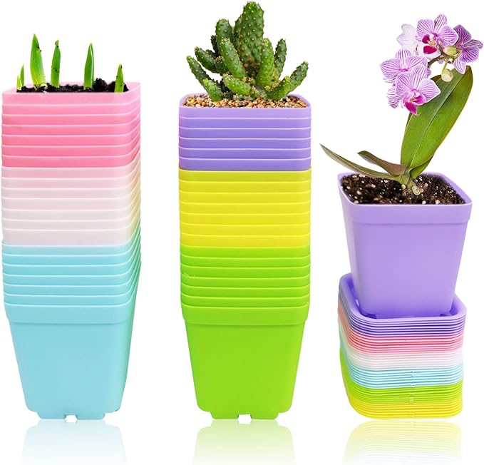 Anyumocz 42 PCS Plastic Square Plant Pots,Multi Color Nursery Pots,Small Flower Pots for Indoor Outdoor Plants,Garden,Home Balcony Decorations