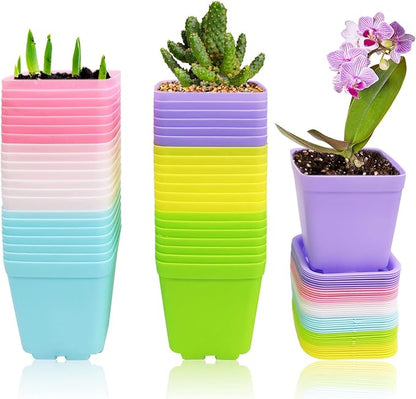 Anyumocz 42 PCS Plastic Square Plant Pots,Multi Color Nursery Pots,Small Flower Pots for Indoor Outdoor Plants,Garden,Home Balcony Decorations