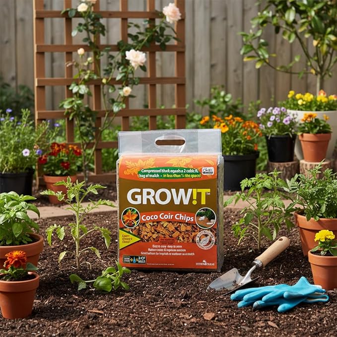 GROW!T JSCC2 - Organic Coco Coir Planting Chips (9 LBs), Block - Promotes Growth tropical flowers and plants, Perfect for indoor or outdoor usage
