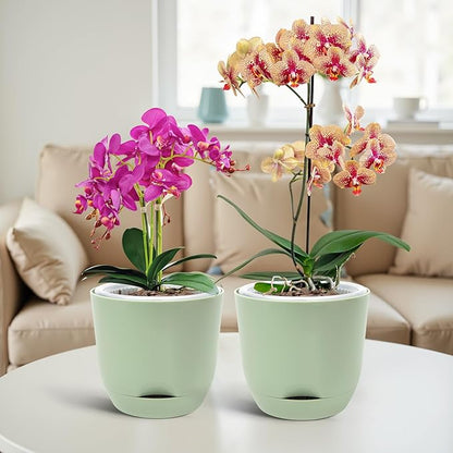 QCQHDU 2 Pack 7.2 Inch Orchid Pots with Holes for Repotting, Double-Layer and Self Watering Orchid Pot with Good Air Circulation