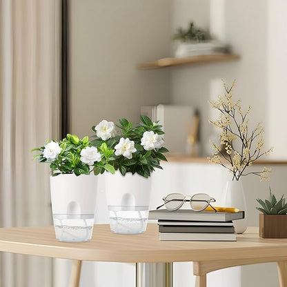 15 PCS 4 Inch Self Watering Pots for Indoor Plants Small Self Watering Planter with Self Watering Wick White Clear Plastic African Violet Pots Self Watering Plant Pot for Indoor House Plants