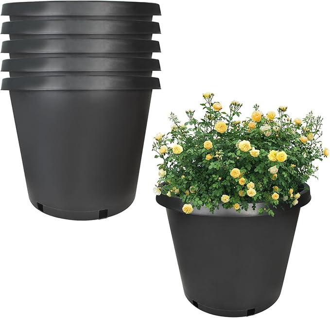 Nursery Pots with Drainage Holes Pack of 5 Pcs 15 Gallon and Plant Label Flexible Seedling Pots Seed Starting Planter for Indoor Outdoor Flowers Succulents Cactus
