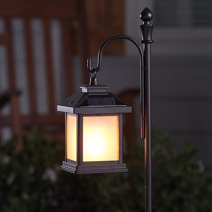 Feit Electric Solar Outdoor LED Lantern, 2700K Warm White, 10 Lumens, 3.5-Watt Authentic Live Flicker Flame and Weatherproof Build for Year-Round Outdoor Path Light, LLAN4SQ/FLAME3/SOL