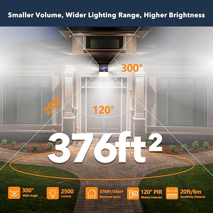 Solar Lights Outdoor Motion Sensor - Solar Motion Detector Lamps for Outside, 238 LED with 300° Angle Illumination and 3 Lighting Modes, IP65 Waterproof Solar-Powered for Garden, Patio, Yard [2 Pack]