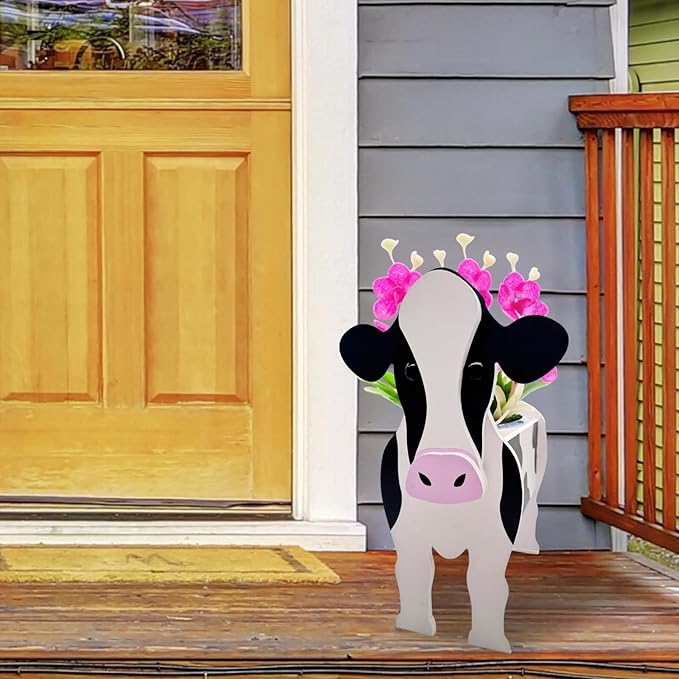 Milk Cow Planter Plant Pots,Animal Flower Pot for Indoor/Outdoor,Small Cute PVC Animal Face Shape Plant Container Best for Home Office Garden Decoration Mom Gift Ideas