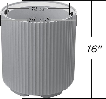 Kozyard Round Planter 16’’H Plant Pots for Indoor Outdoor Porch, Patio, Backyard Planters with Water Reservoir Modern Décor for Tall Plants, Flowers (16inch/Cement Gray)