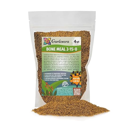 GARDENERA Natural Bone Meal Fertilizer - Add to Potting Soil - Strong Root Development Organic Gardening for Tomatoes, Peppers, and Bulbs - 4 Quart