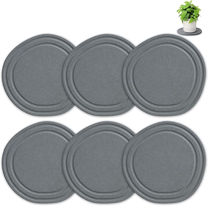 Plant Saucers for Indoors, 6 Pack 8" Quick Dry Diatomite Plant Drip Water Catcher Trays for Pots, Diatomaceous Earth Planter Drainage Saucers Plates to Catch Water for Flower and Plants, Stone Gray