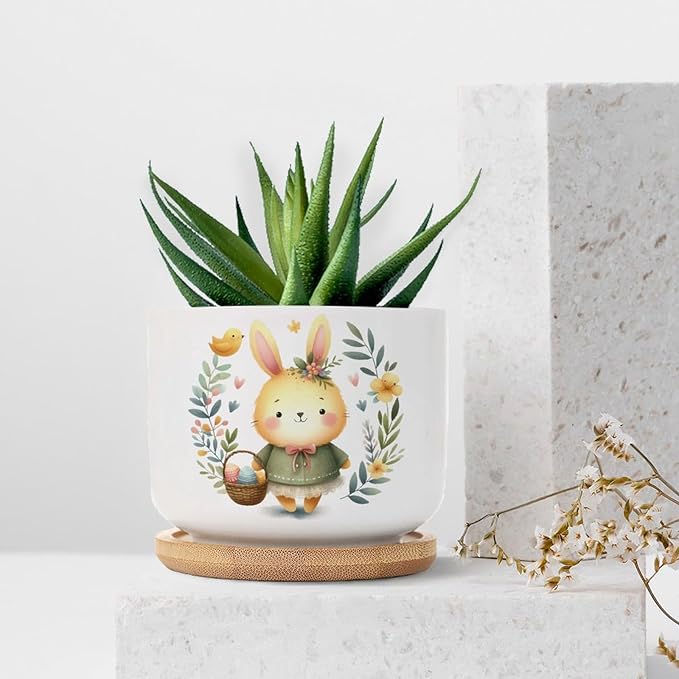 DreamAutumn Easter Bunny Rabbit Ceramic Planters Ceramic Pots with Saucers Orchid Pots for Plants Succulents Pots Office Desk Garden Balconys New Home Decor,Gifts for Mom Mother Grandmother