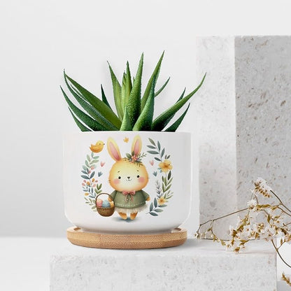 DreamAutumn Easter Bunny Rabbit Ceramic Planters Ceramic Pots with Saucers Orchid Pots for Plants Succulents Pots Office Desk Garden Balconys New Home Decor,Gifts for Mom Mother Grandmother