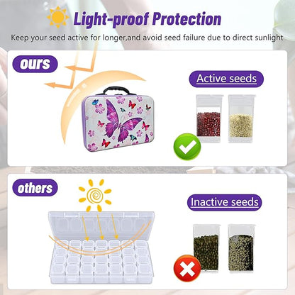 40 Slots Seed Storage Organizer, Seed Organizer with 40 Label Stickers, 20 Clear Storage Bags, Seed Storage Container for Flower Vegetable Plants Garden Seeds Saving (40 Slots)
