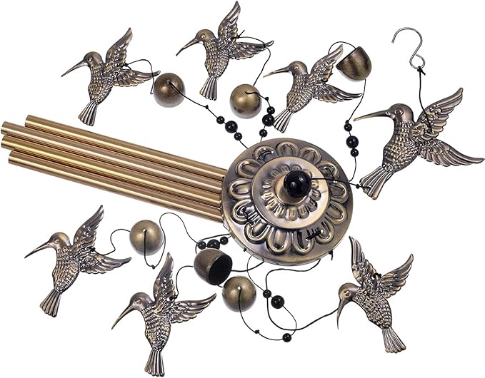 Large Hummingbird Wind Chimes Outdoor Indoor Decor -With 4 Tubes 6 Bells 7 Hummingbirds, Mobile Wind Catcher, Hummingbird Wind Bell for Home, Xmas Mom Gifts, Festival, Balcony, Tree, Garden Decoration