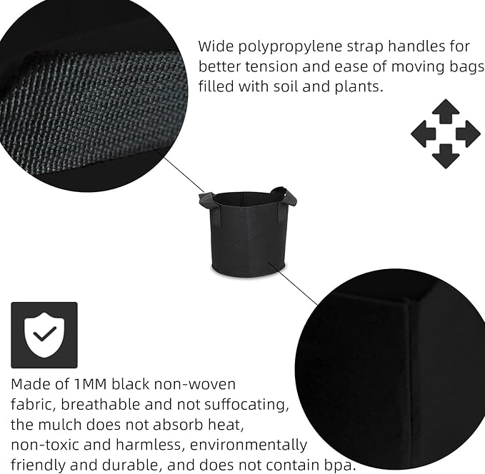 Grow Bags,Growing Pot Bags Garden Grow Bag Indoor Outdoor Fabric Aeration Plant Pot Container Flower Vegetable Pouch (Black,7 Gallon)
