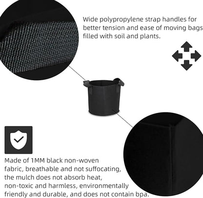 Grow Bags,Growing Pot Bags Garden Grow Bag Indoor Outdoor Fabric Aeration Plant Pot Container Flower Vegetable Pouch (Black,12Gallon)