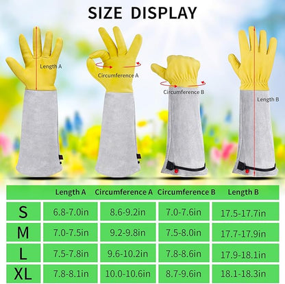 Gardening Gloves for Women/Men, Rose Pruning Thorn-Proof Gloves, with Adjustable Cuff and Durable Goatskin Leather, Comfy Breathable Long Sleeve Work Garden Gauntlet Glove for Yard Work(L)