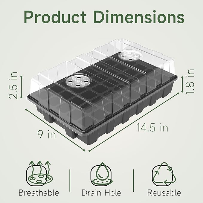 Gardzen 5-Set Seed Starter Tray Kits, Durable Plant Germination Trays with Humidity Vented Domes and Bases, Ideal for Seed Starting, Indoor Gardening, and Greenhouse (Total 200 Cells)