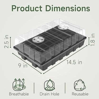 Gardzen 5-Set Seed Starter Tray Kits, Durable Plant Germination Trays with Humidity Vented Domes and Bases, Ideal for Seed Starting, Indoor Gardening, and Greenhouse (Total 200 Cells)