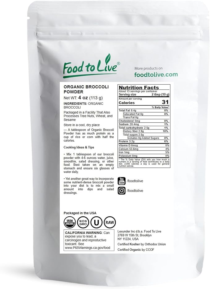 Food to Live Organic Broccoli Seeds for Sprouting, 4 Ounces – Non-GMO, Vegan, Kosher, Sirtfood, Bulk. Rich in Sulforaphane, Vitamin C. Grow Sprouts, Microgreens for Salads, and Sandwiches