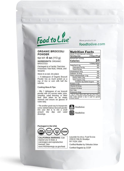 Food to Live Organic Broccoli Seeds for Sprouting, 4 Ounces – Non-GMO, Vegan, Kosher, Sirtfood, Bulk. Rich in Sulforaphane, Vitamin C. Grow Sprouts, Microgreens for Salads, and Sandwiches