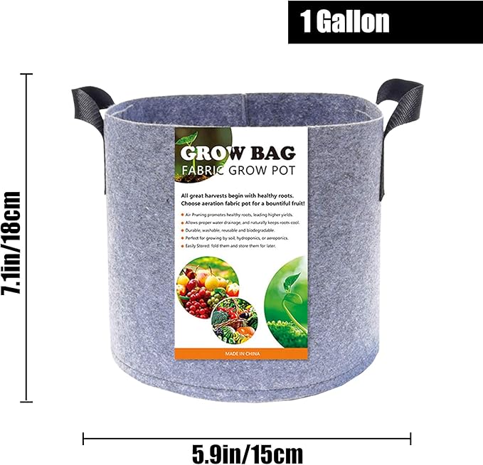 5-Pack 1 Gallon Plant Grow Bags, Heavy Duty Thickened Non-Woven Aeration Fabric Pots Container with Reinforced Handles for Gardening