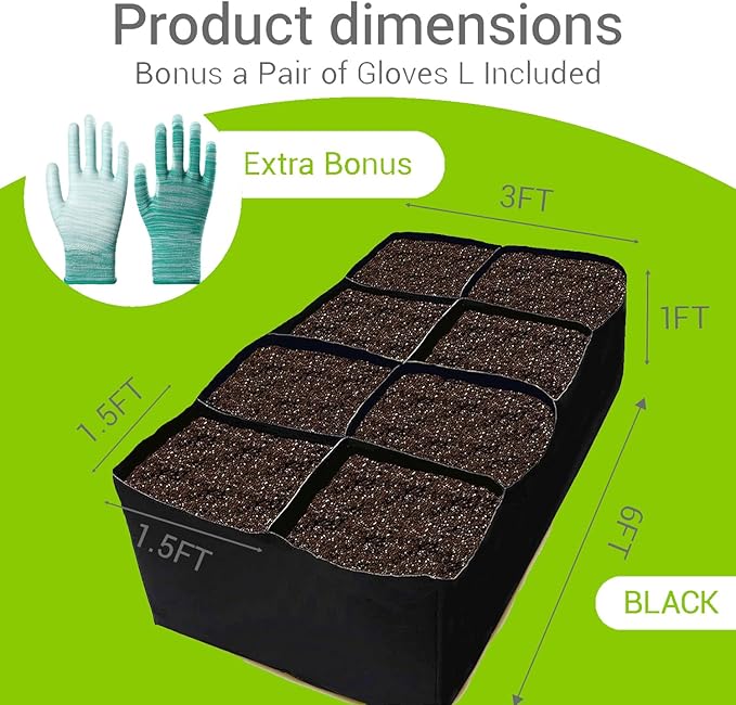 Fabric Raised Garden Bed, 6 x 3 x 1 ft Planter Boxes Outdoor with 8 Grids, Perfect for Vegetables, Herbs, and Flowers, Durable Garden Beds for Home Gardening Enthusiasts