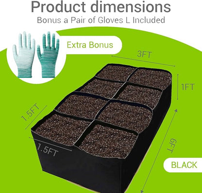 Fabric Raised Garden Bed, 6 x 3 x 1 ft Planter Boxes Outdoor with 8 Grids, Perfect for Vegetables, Herbs, and Flowers, Durable Garden Beds for Home Gardening Enthusiasts