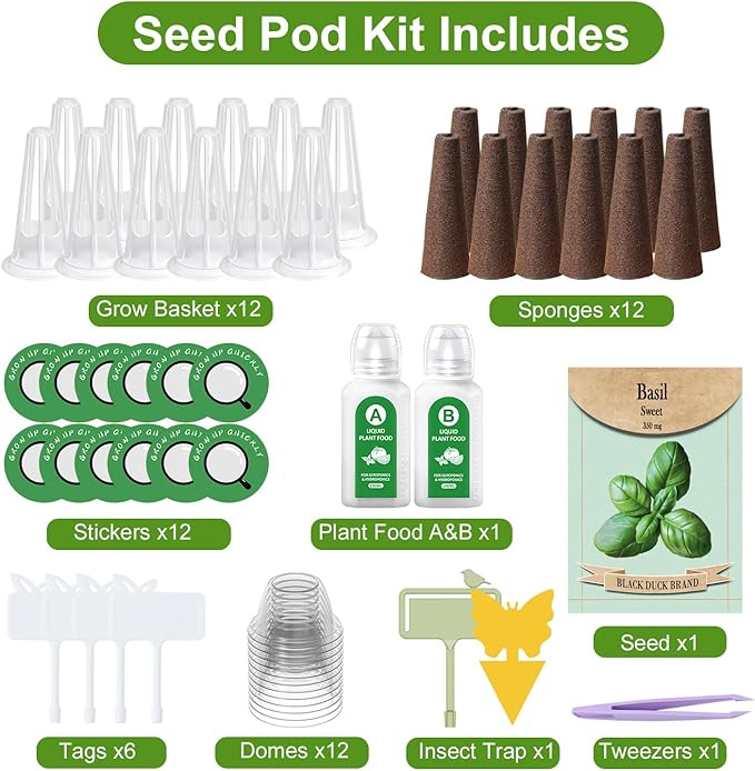 12-Pod Gourmet Basil Herb Seed Pod Kit Compatible with All Hydroponics Growing System, Universal Seed Starter Pods for Indoor Gardening