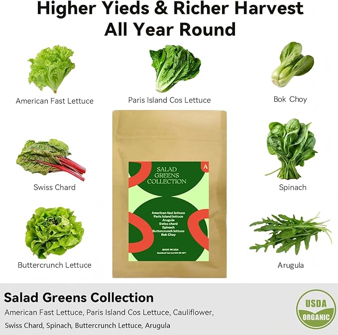 Inbloom 7-Pods Salad Greens Seed Pod Kit for AeroGarden, Ahopegarden, Gardencube Hydroponic Garden with Spinach, Buttercrunch, Paris & American Lettuce, Swiss Chard, Arugula, Bok Choy - 350 Seeds