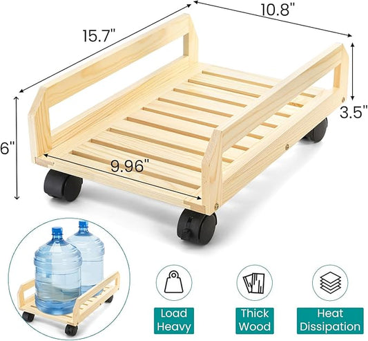 Wood Plant Caddy, Heavy Duty Plant Stand with Lockable Wheels, Rectangular Pot Dolly Flower Mover for Indoor Outdoor, Holds up to 100 Lbs