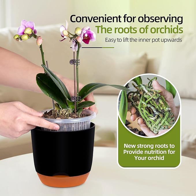 QCQHDU 2 Pack 7.2 Inch Orchid Pots with Holes for Repotting, Double-Layer and Self Watering Orchid Pot with Good Air Circulation