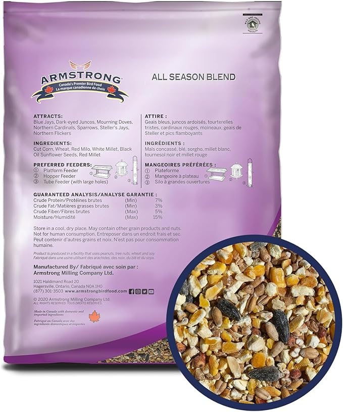 Armstrong Wild Bird Food All Season Bird Seed Blend, 15.4 Pounds - with Cut Corn, Wheat, White & Red Millet, Black Oil Sunflower Seeds for Blue Jays, Dark-Eyed Juncos and Mourning Doves