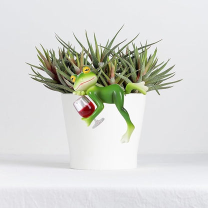 HPMAISON Miniature Frog Figurines Plant Decorations for Pots Frog Statue Planter Hugger Resin Garden Outdoor Fairy Garden Statue Hanging Figurines Yard Patio Decor Desk Ornament Women Gift