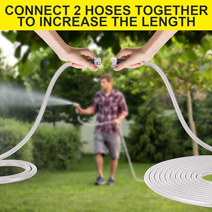 FOXEASE Stainless Steel Garden Hose 75 ft - Metal Water Hose with 2 Nozzles, Lightweight, Tangle Free & Kink Free, Heavy Duty, High Pressure, Flexible, Dog Proof