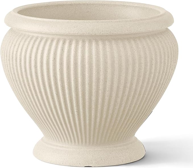 ARBORA 18" Cannes Urn Polyresin Indoor and Outdoor Planter with Classic Cream Finish - Durable, Weatherproof, Lightweight, Large Plant Pot for Patio, Garden, Deck, Entryway