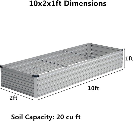 Galvanized Raised Garden Bed,Outdoor Planter Box Metal Patio Kit Planting Bed for Vegetables Flowers and Succulents,10x2x1ft(2 PCS),Silver