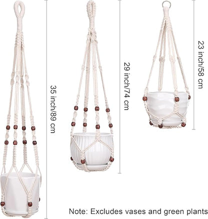 YIBOT 3 Pack Macrame Plant Hangers Indoor Different Size Hanging Planter Basket Flower Pot Holder with Beads No Tassels 35"/29"/23"(POTS NOT Included)