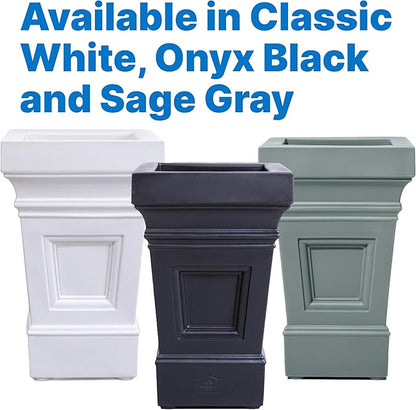 Step2 Atherton Square Planter, Large Planters for Outdoor Plants, Gardening and Flower Pot for Patio or Porch, Efficient Drainage, Durable Plastic, Sage Gray, 2-Pack