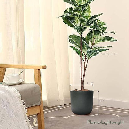 11 Inch Modern Cylinder Planter, Lightweight Weather & UV Resistant Plastic Plant Pot with Drainage Hole & Rubber Plug, Indoor Outdoor Flower Pot for Home, Garden & Office, Fits Monstera, Coal Black