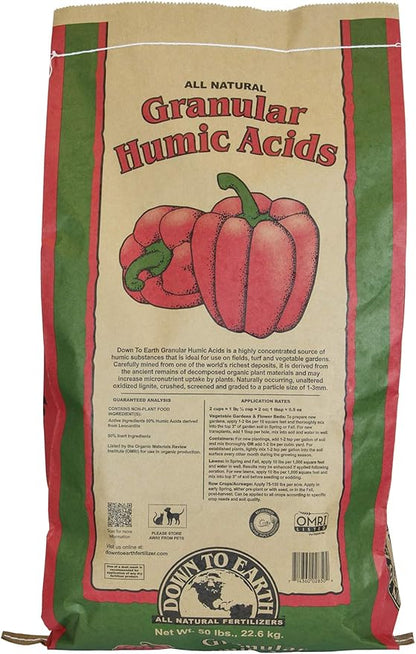 Down To Earth All Natural Fertilizers Organic Granular Humic Acids - Soil Amendment Adds Carbon, Increases Nutrient Uptake, 50 lb