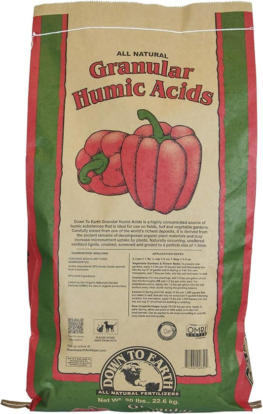 Down To Earth All Natural Fertilizers Organic Granular Humic Acids - Soil Amendment Adds Carbon, Increases Nutrient Uptake, 50 lb