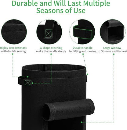 JJGoo 4 Pack Potato Grow Bags 10 Gallon with Flap, Heavy Duty Fabric with Handle and Harvest Window, Non-Woven Planter Pot Plant Garden Bags to Grow Vegetables Tomato, Black