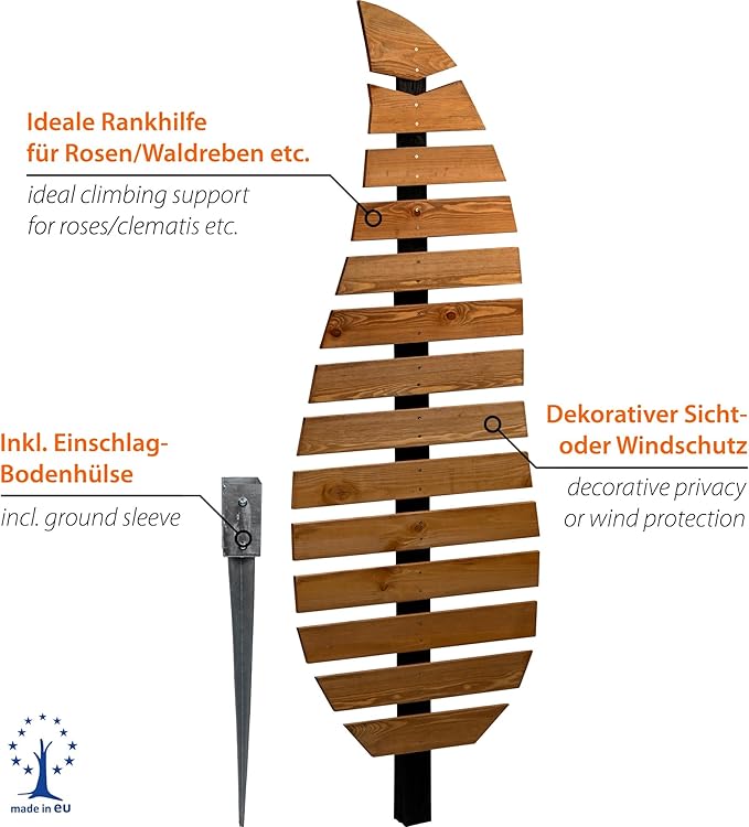 dobar® Green Label Trellis Complex in Leaf Shape Two-Tone Wooden - Standing Trellis with Stake for Garden - Plant Support for Climbing Plants