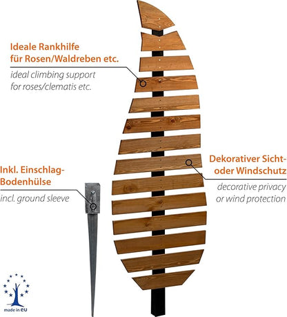 dobar® Green Label Trellis Complex in Leaf Shape Two-Tone Wooden - Standing Trellis with Stake for Garden - Plant Support for Climbing Plants